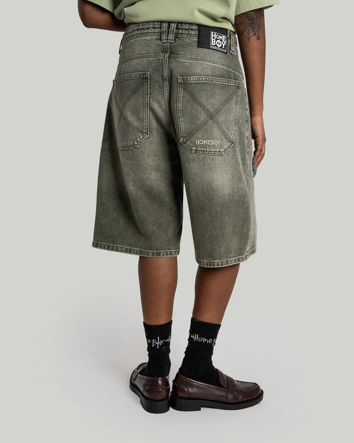 X-TRA MONSTER DYE DENIM SHORTS WASHED GREEN