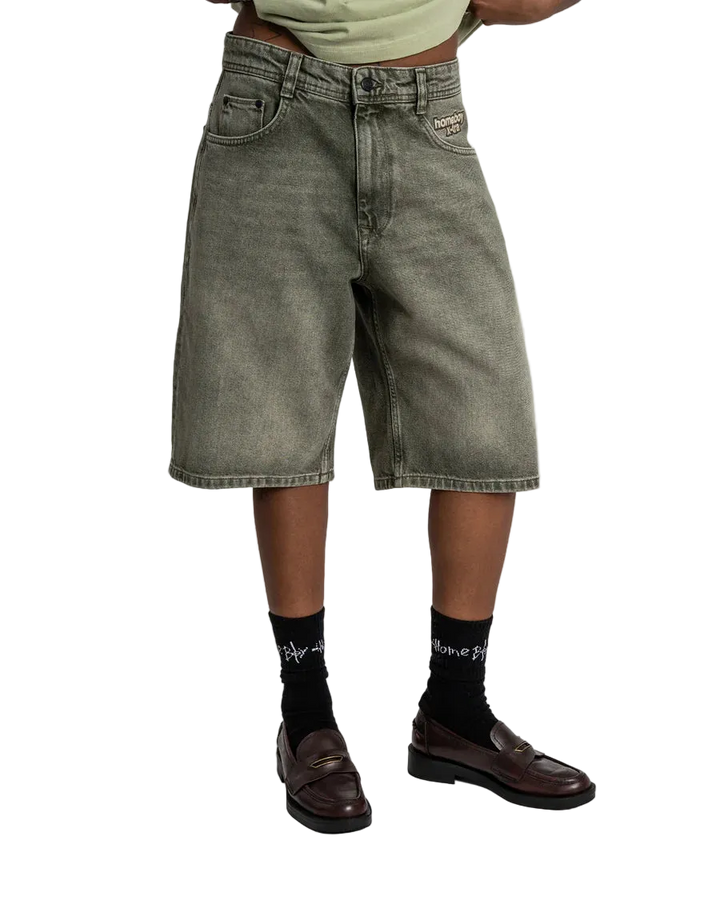 X-TRA MONSTER DYE DENIM SHORTS WASHED GREEN