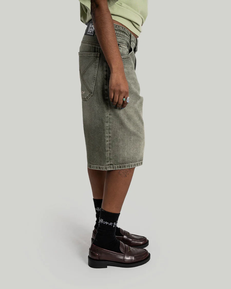 X-TRA MONSTER DYE DENIM SHORTS WASHED GREEN