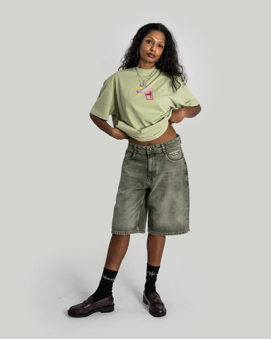 X-TRA MONSTER DYE DENIM SHORTS WASHED GREEN