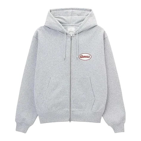 Gray hoodie with a logo on the chest 