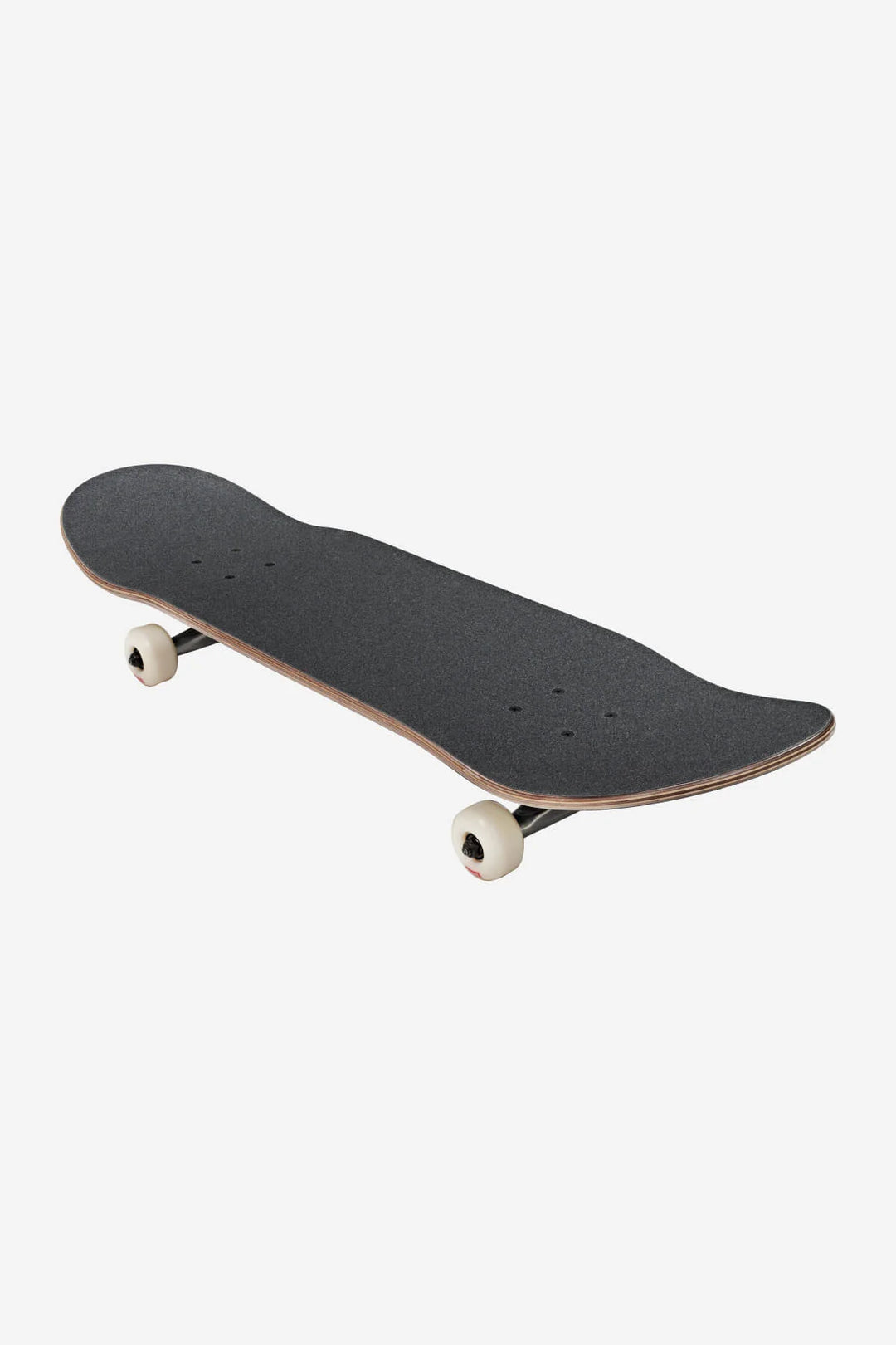 Globe Skateboard with black deck and white wheels on a white background