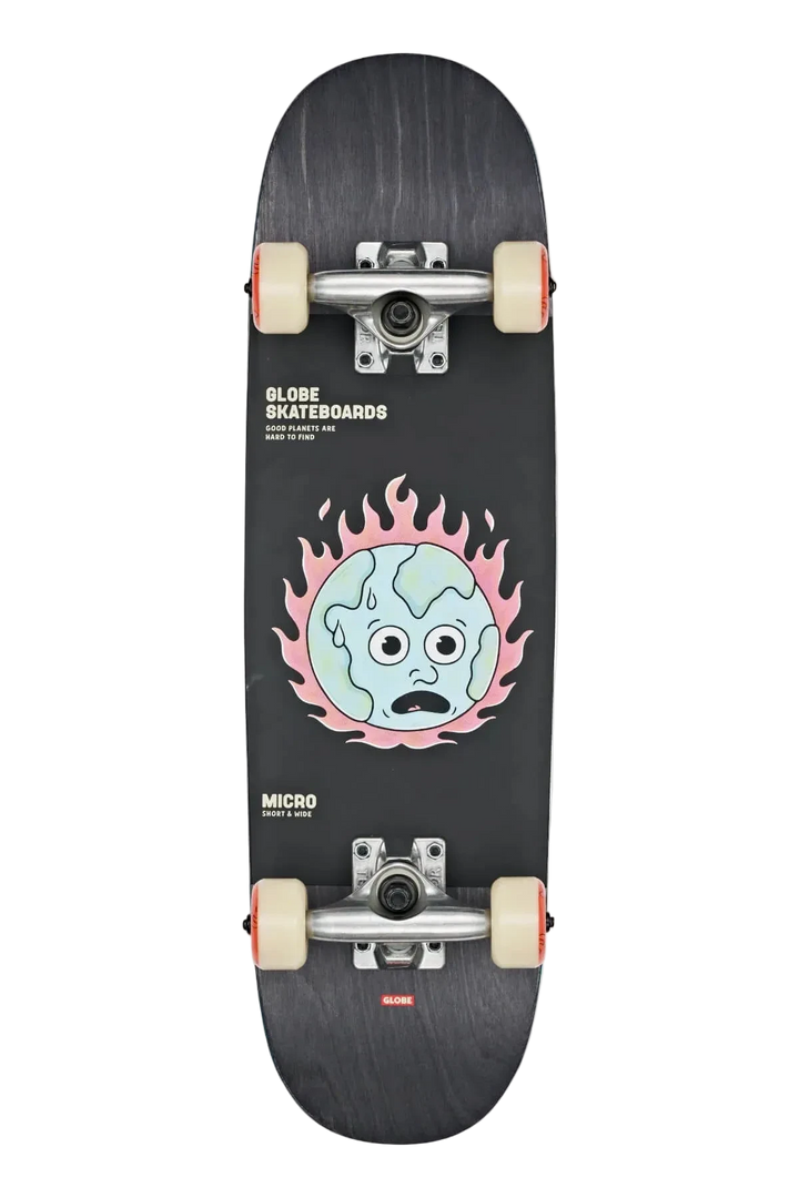 Globe Black skateboard with a graphic design on a white background complete 