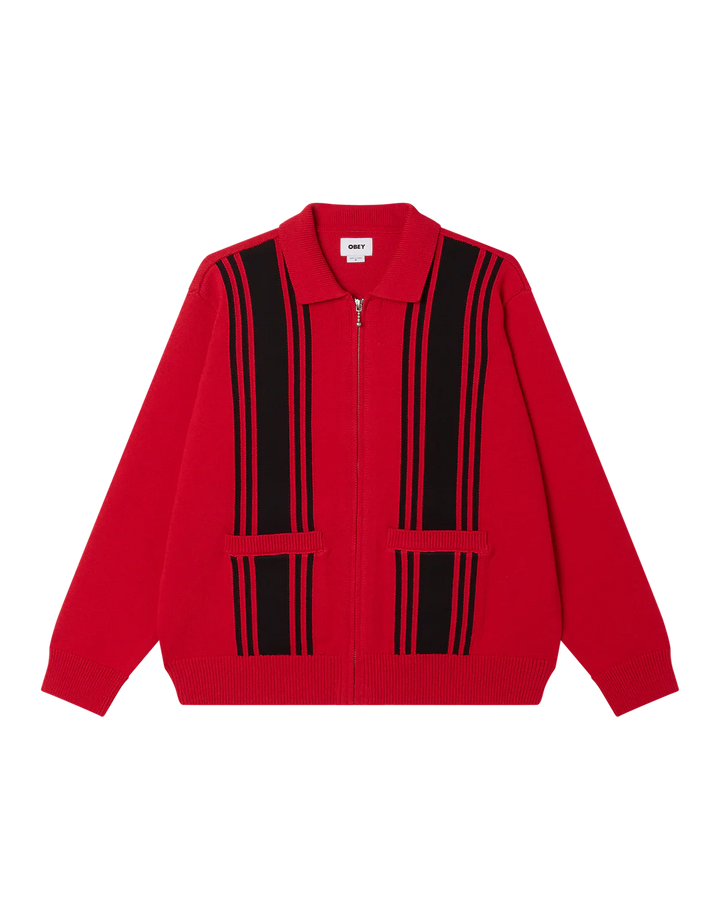 OBEY MATT ZIP UP SWEATER RED MULTI