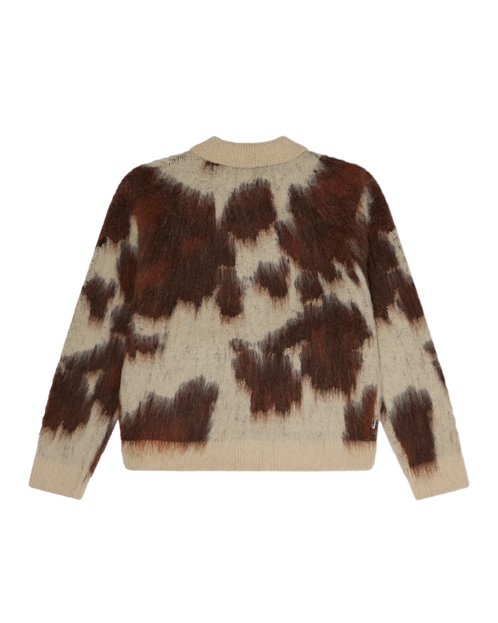 COW PATTERN ZIP SWEATER