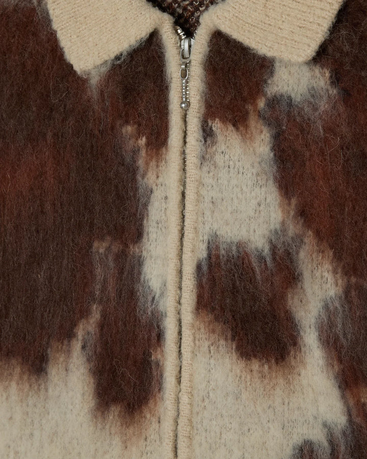 COW PATTERN ZIP SWEATER