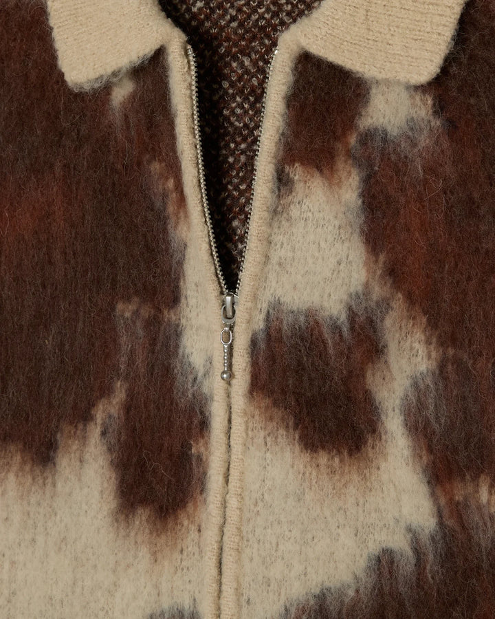 COW PATTERN ZIP SWEATER