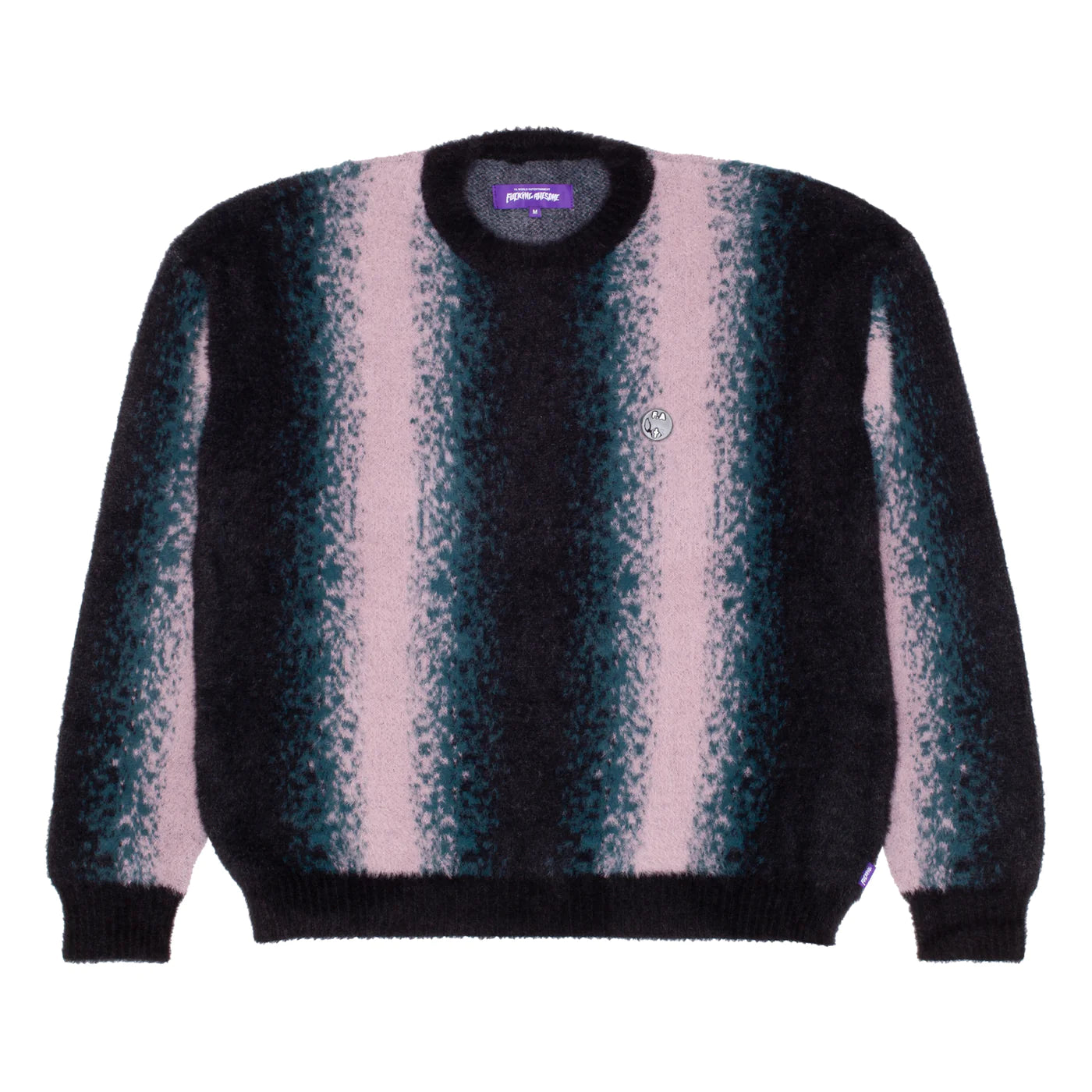 FAUX HAIRY CREW PINK STRIPE