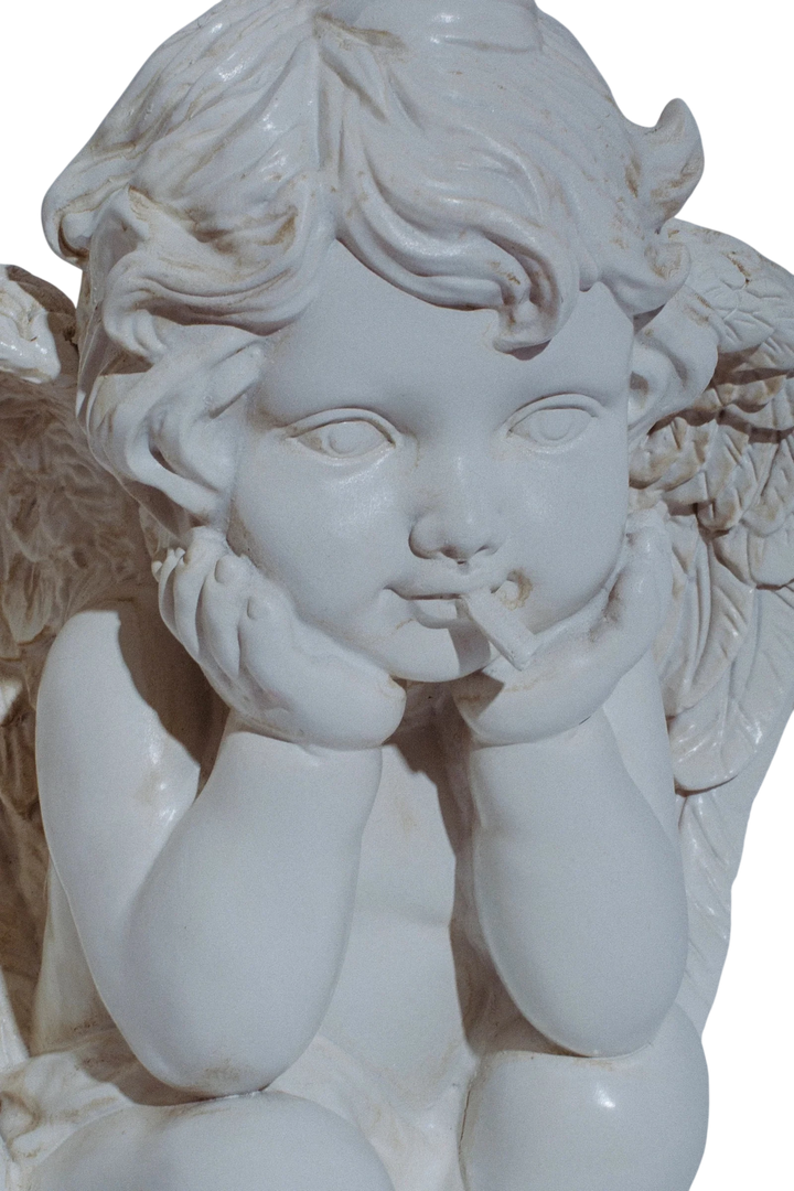 SMOKING CHERUB HIDE A KEY STATUE WHITE