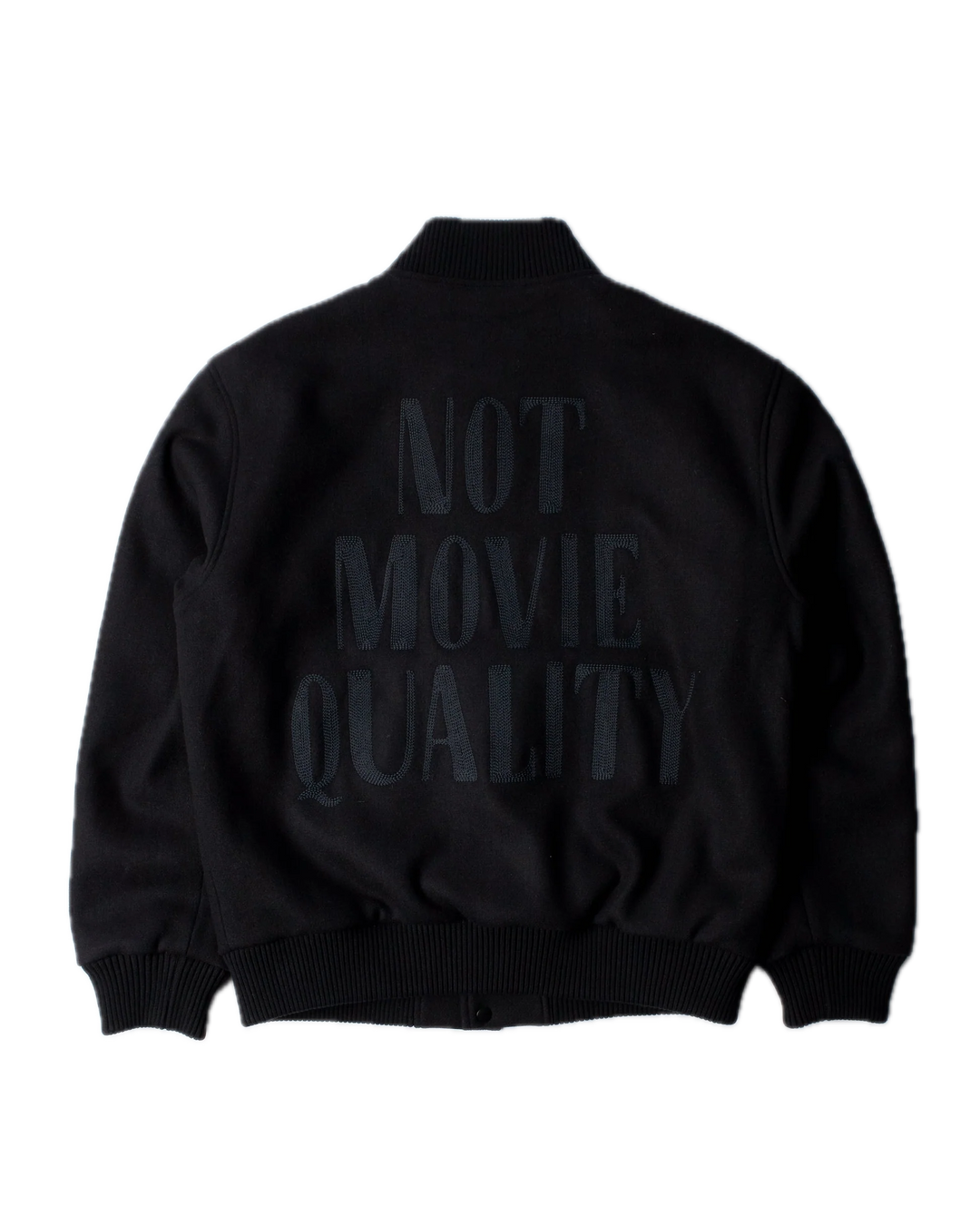 NOT MOVIE QUALITY VARSITY JACKET BLACK