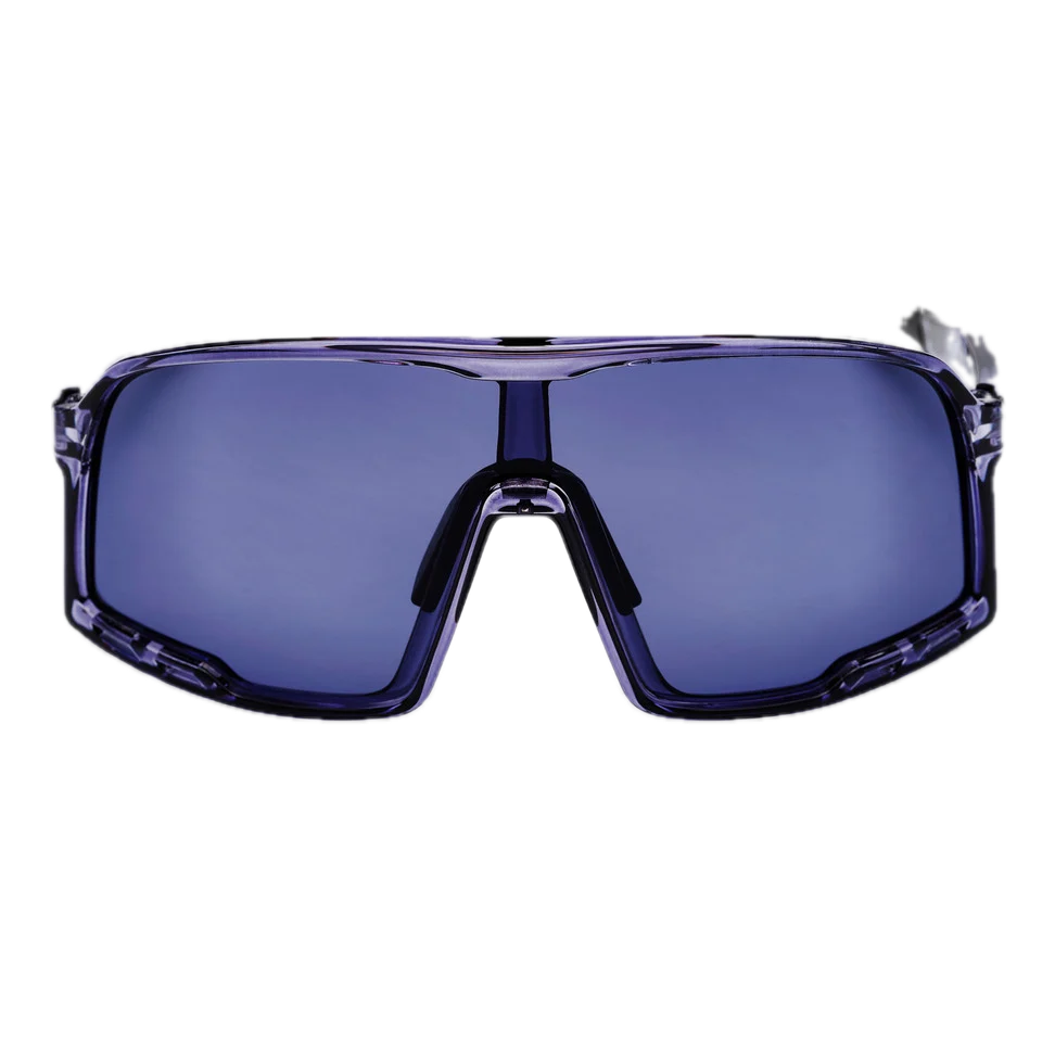 Blue sunglasses with a clear frame 