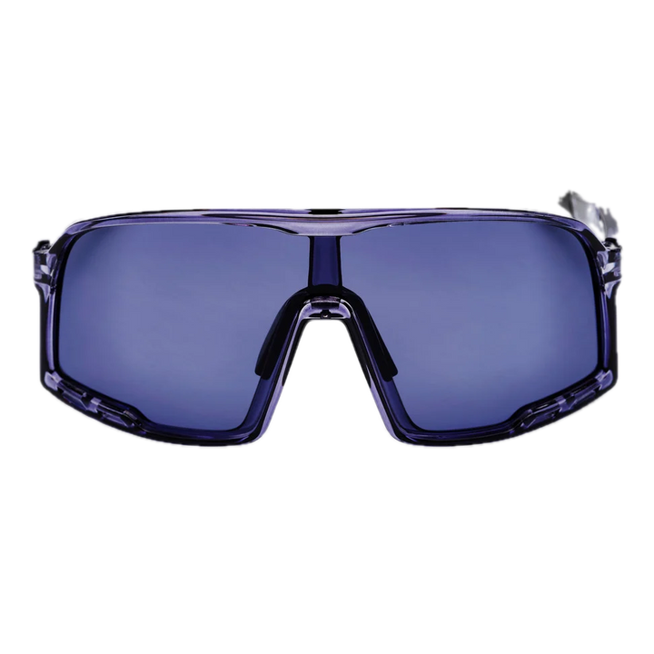 Blue sunglasses with a clear frame 