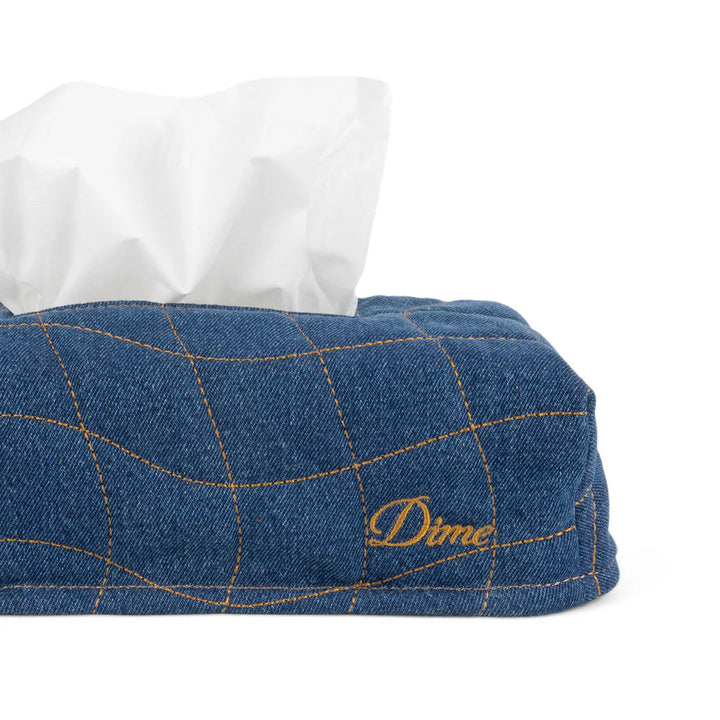 QUILTED TISSUE BOX COVER INDIGO