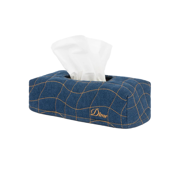 QUILTED TISSUE BOX COVER INDIGO