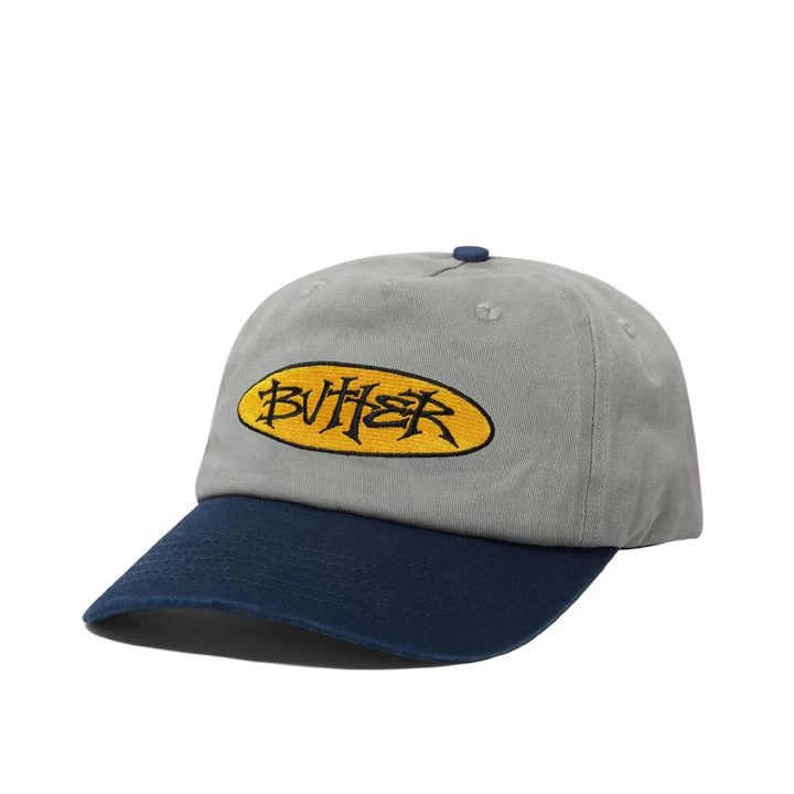 BUTTER GOODS TIDE 5 PANEL CAP WASHED GREY/NAVY FRONT