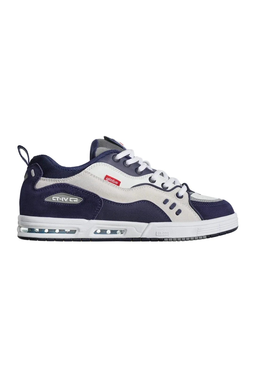 Globe CT-4  WHITE NAVY SHOES SIDE VIEW