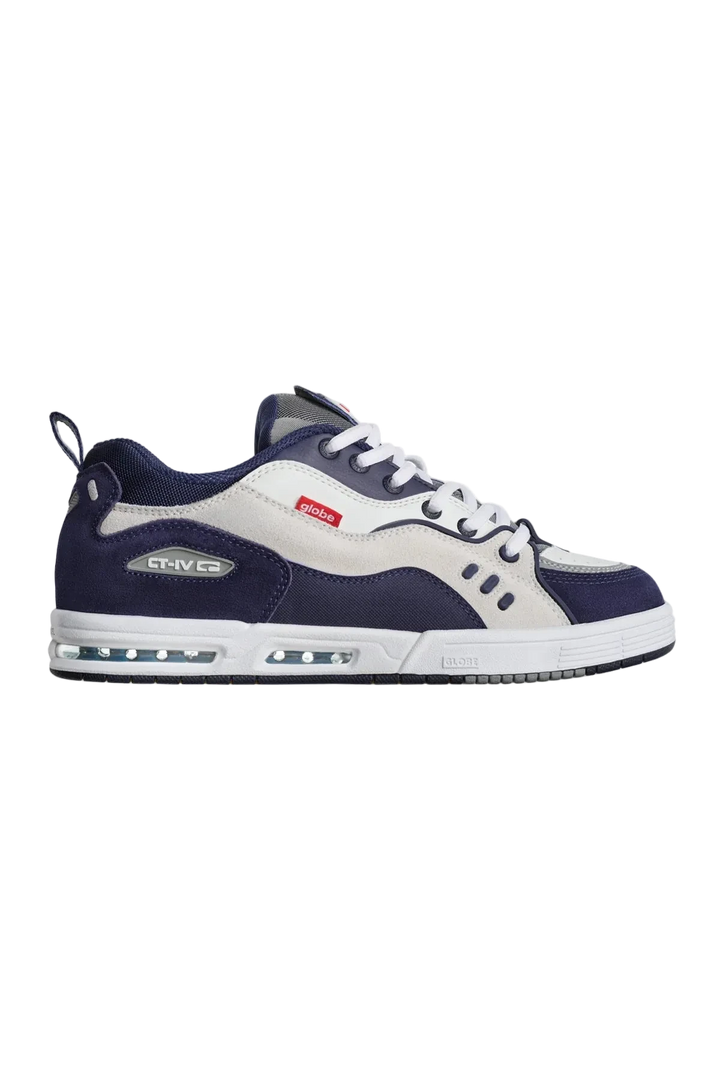 Globe CT-4  WHITE NAVY SHOES SIDE VIEW