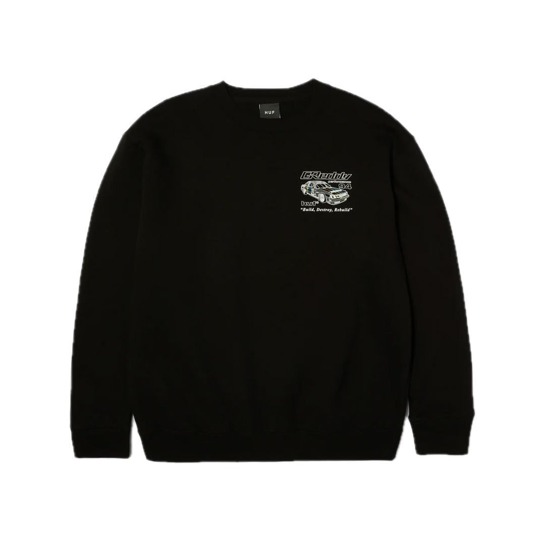 HUF X GREDDY RETRO MOD CREWNECK BLACK
