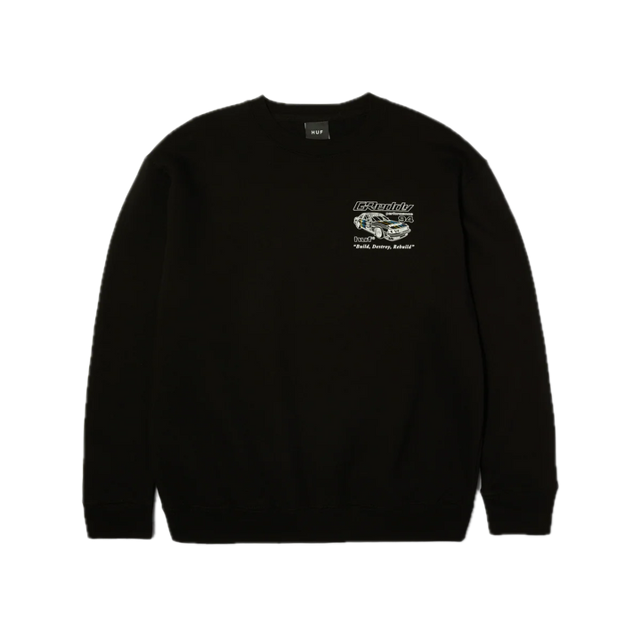 HUF X GREDDY RETRO MOD CREWNECK BLACK