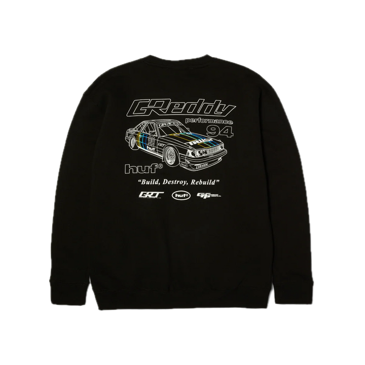 HUF X GREDDY RETRO MOD CREWNECK BLACK