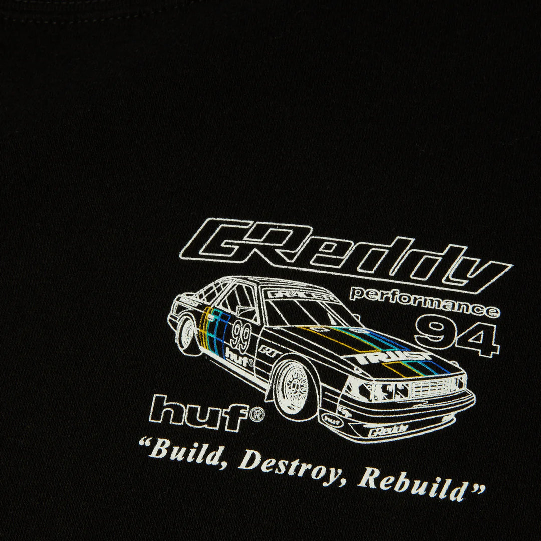 HUF X GREDDY RETRO MOD CREWNECK BLACK