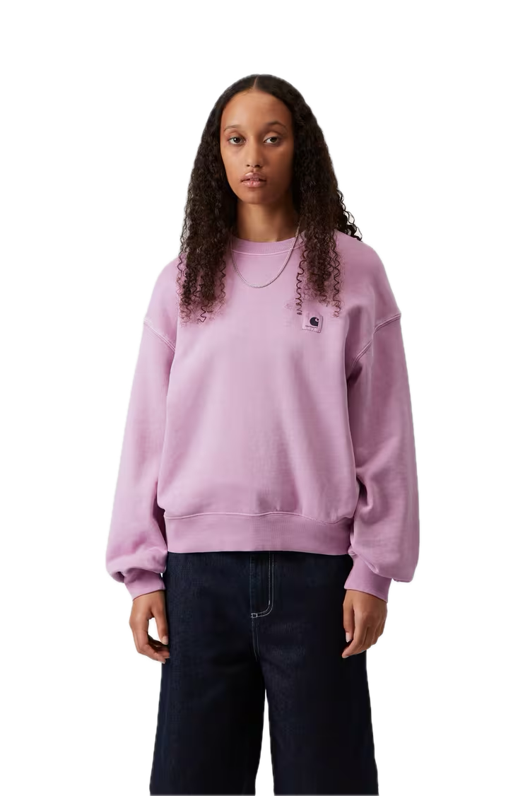 CARHARTT W'NELSON SWEATSHIRT GENTLE PURPLE GARMENT DYED FIT CLOSE UP
