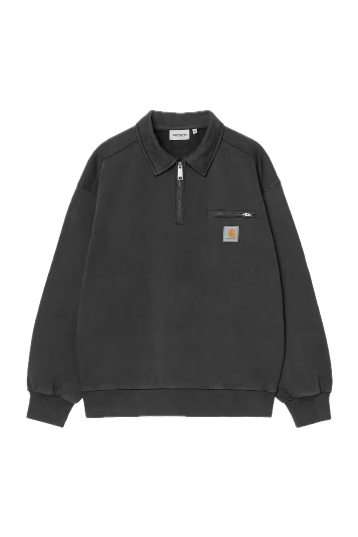 CARHARTT HALF ZIP DETROIT CREWNECK BLACK STONE WASHED FRONT