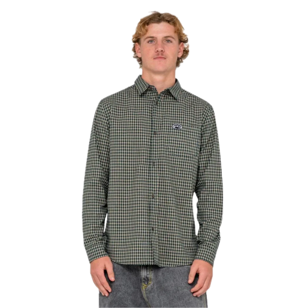 RUSTY DATSUN CHECK LONG SLEEVE SHIRT DARK GREEN 