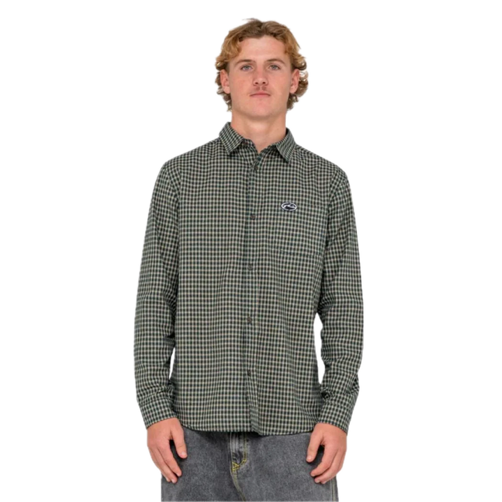 RUSTY DATSUN CHECK LONG SLEEVE SHIRT DARK GREEN 
