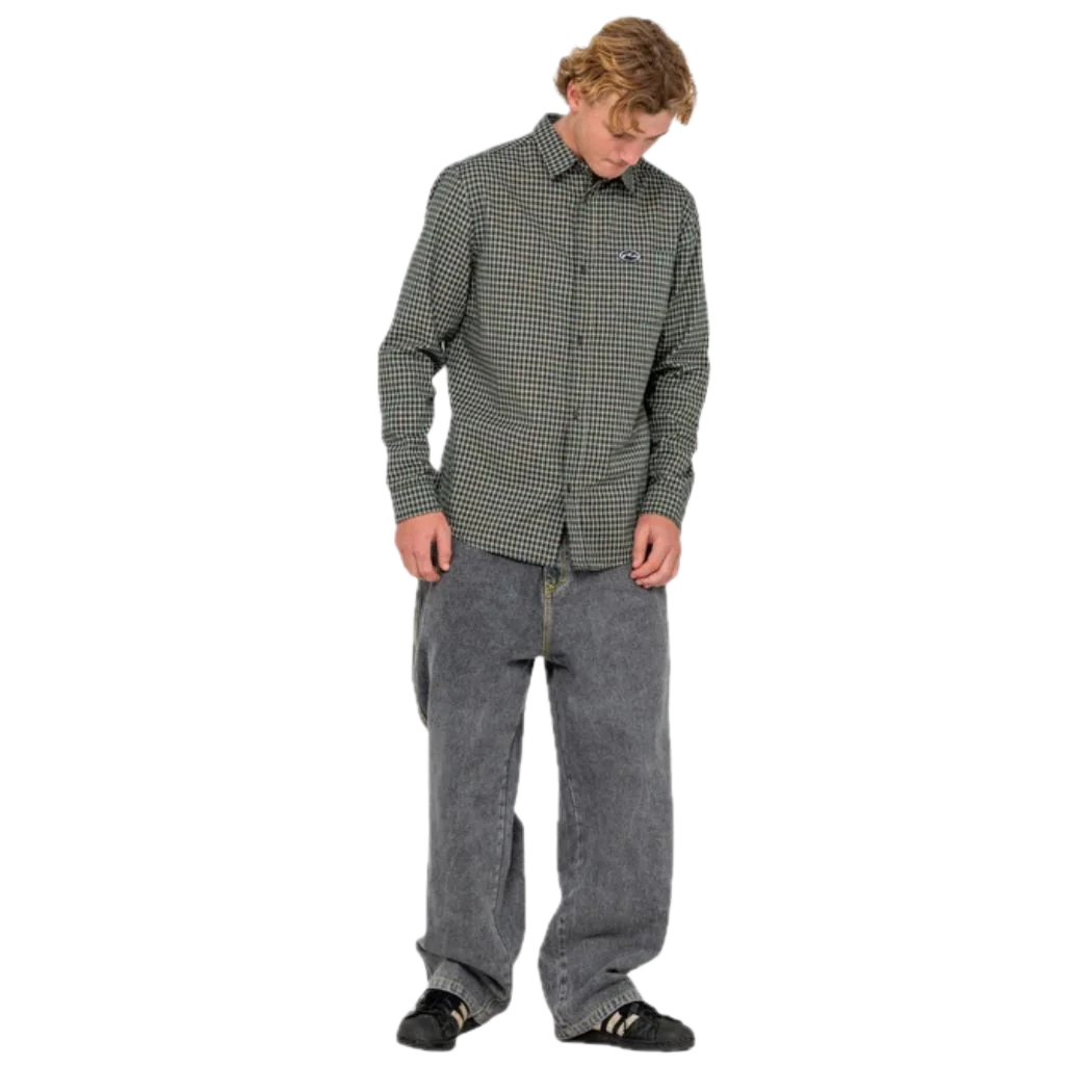 RUSTY DATSUN CHECK LONG SLEEVE SHIRT DARK GREEN 
