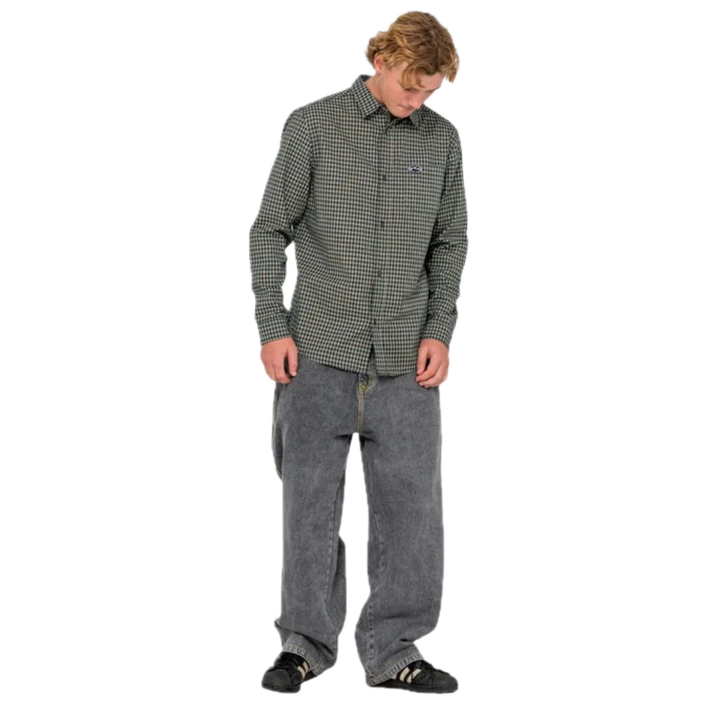 RUSTY DATSUN CHECK LONG SLEEVE SHIRT DARK GREEN 