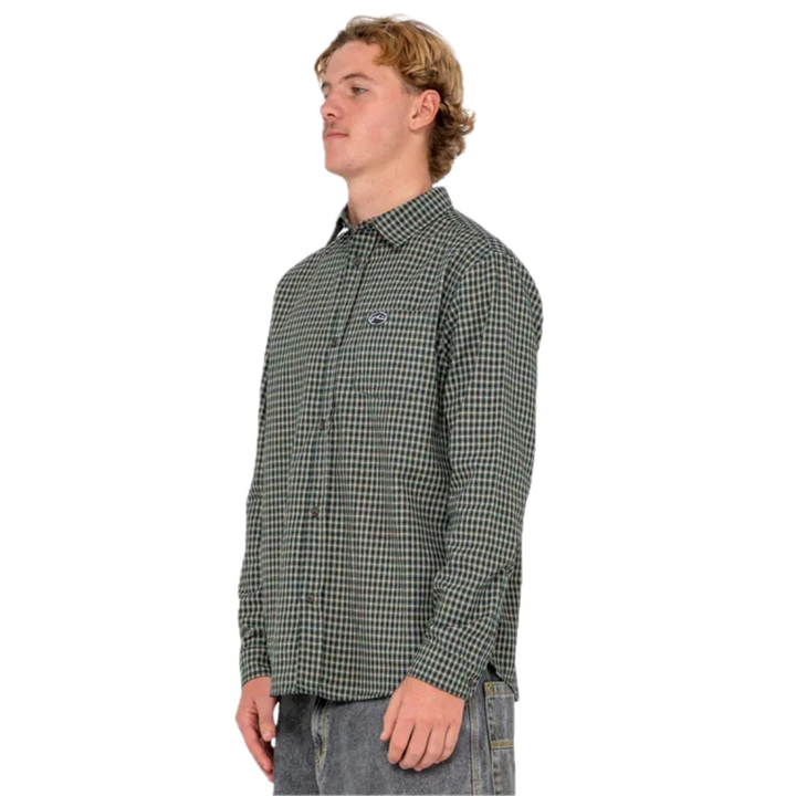 RUSTY DATSUN CHECK LONG SLEEVE SHIRT DARK GREEN 