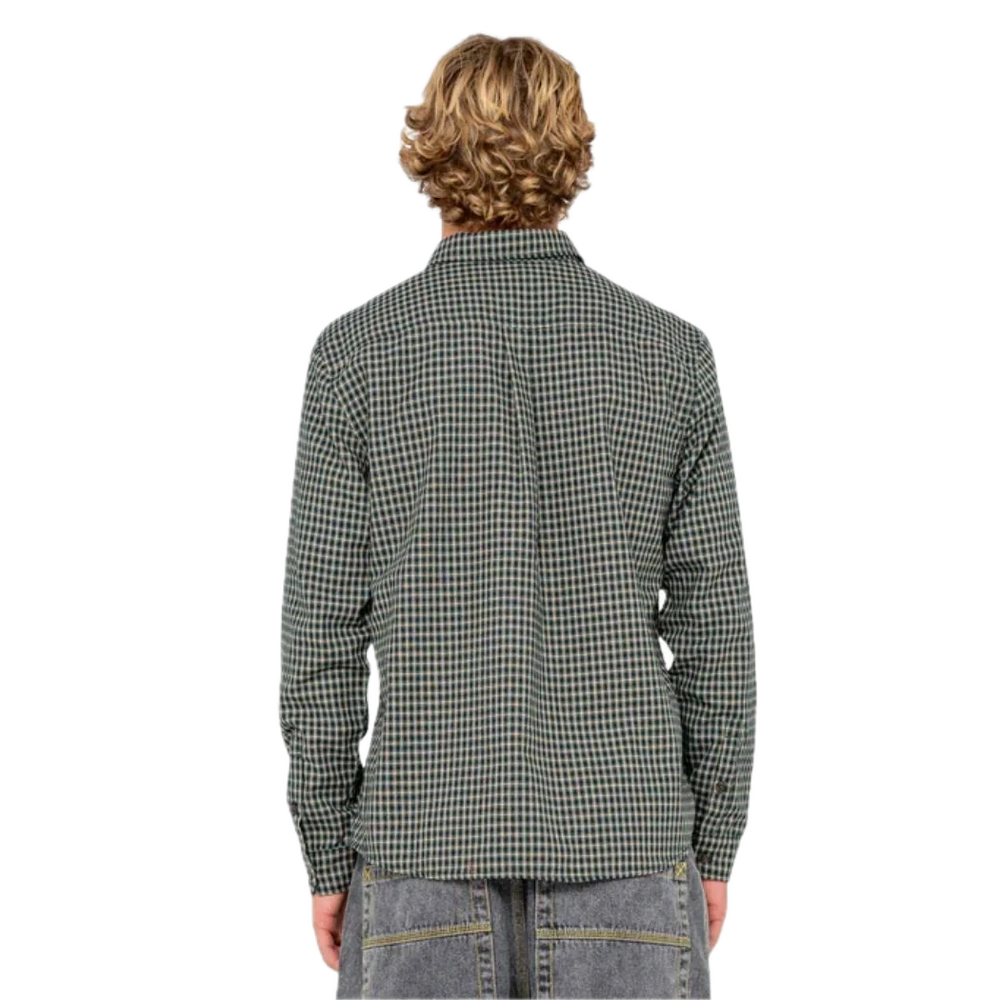 RUSTY DATSUN CHECK LONG SLEEVE SHIRT DARK GREEN 