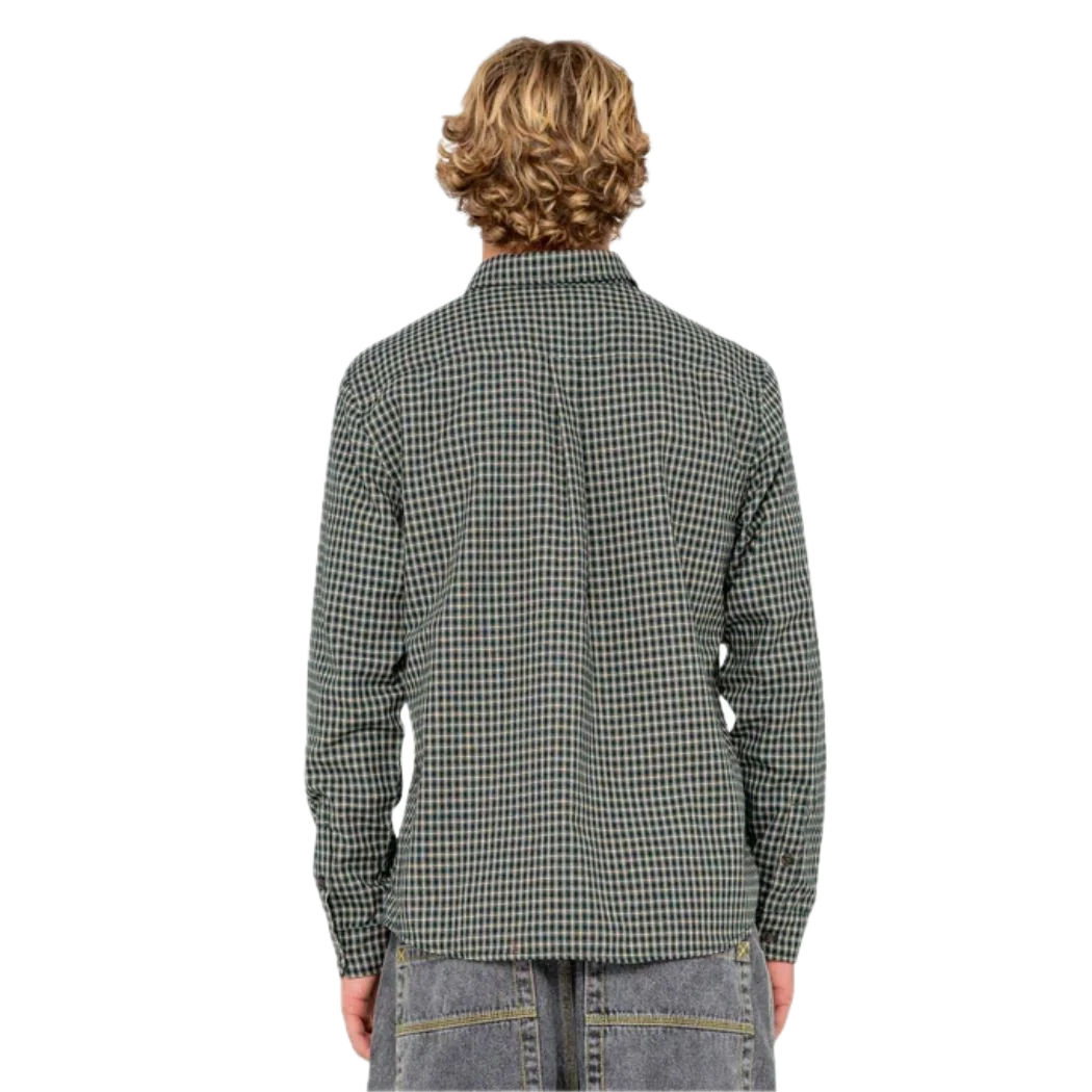 RUSTY DATSUN CHECK LONG SLEEVE SHIRT DARK GREEN 