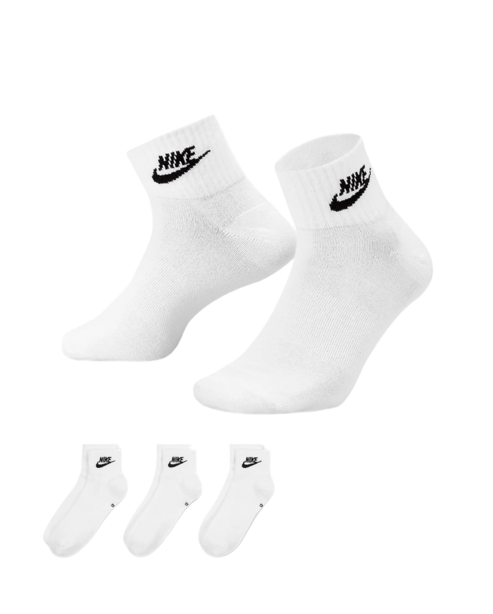 EVERYDAY ESSENTIAL ANKLE SOCKS WHITE BLACK (3 PAIRS)