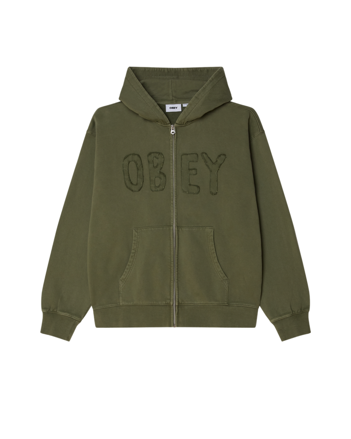 HYBRID FADED ZIP HOOD DEEP LICHEN GREEN