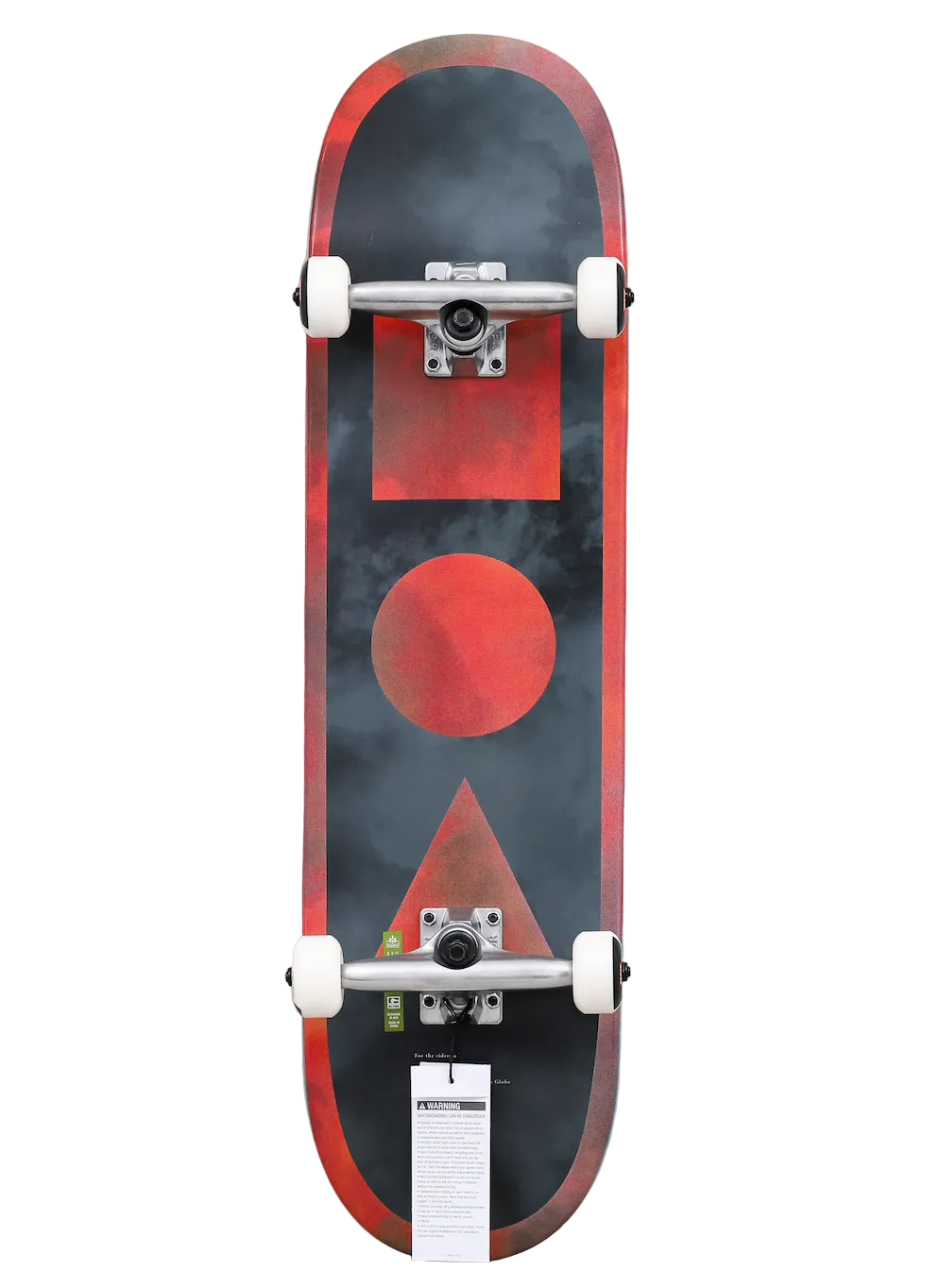 Skateboard with red and black design 
