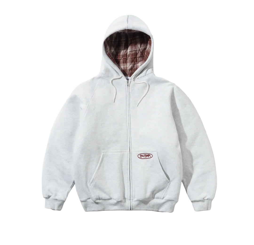 PLAID LINED ZIP-THRU HOODIE ASH HEATHER