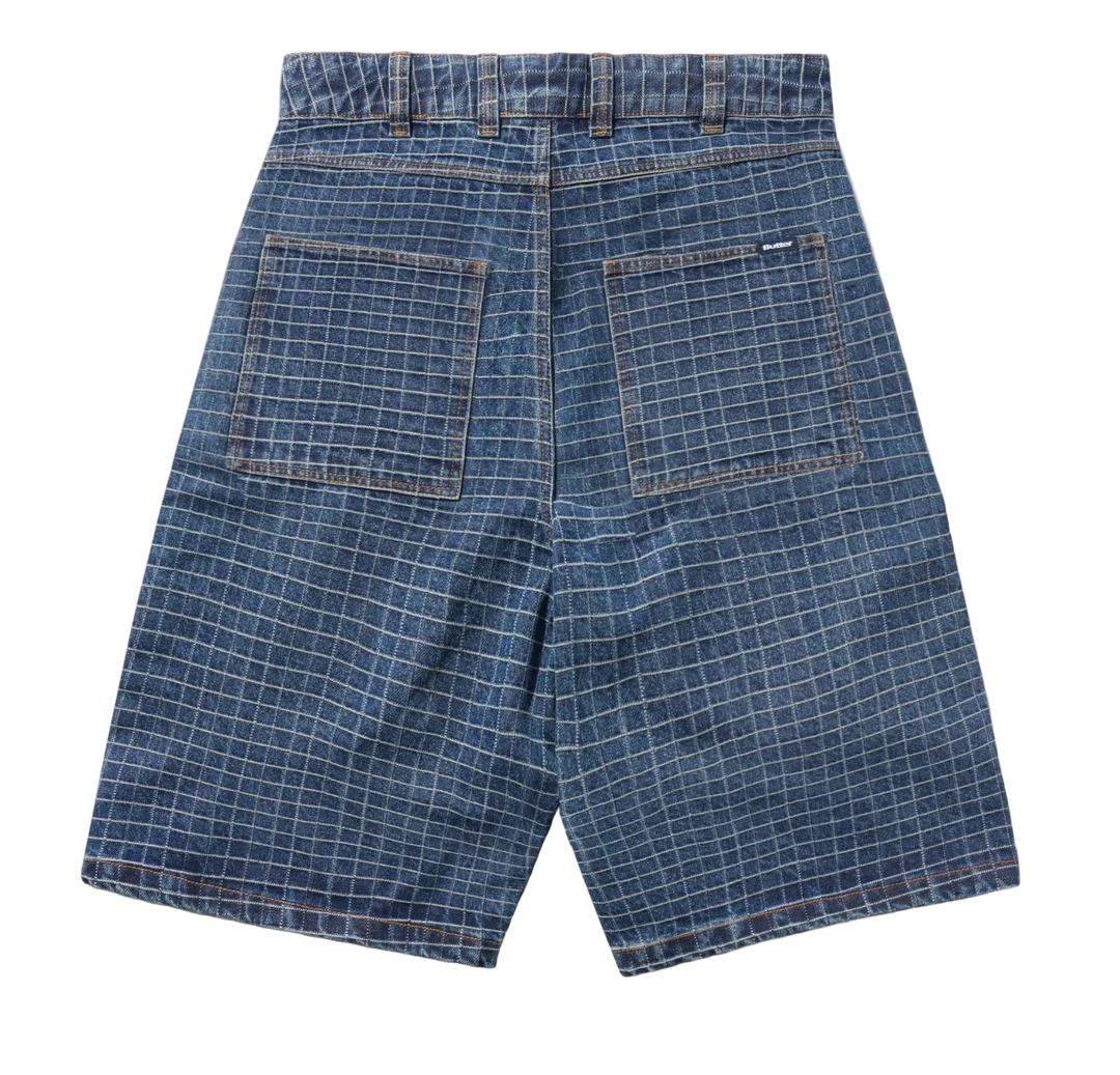 BIG GRID DENIM SHORT INDIGO BLUE