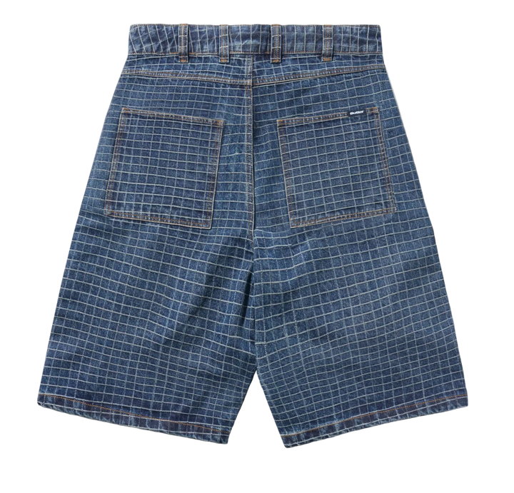 BIG GRID DENIM SHORT INDIGO BLUE