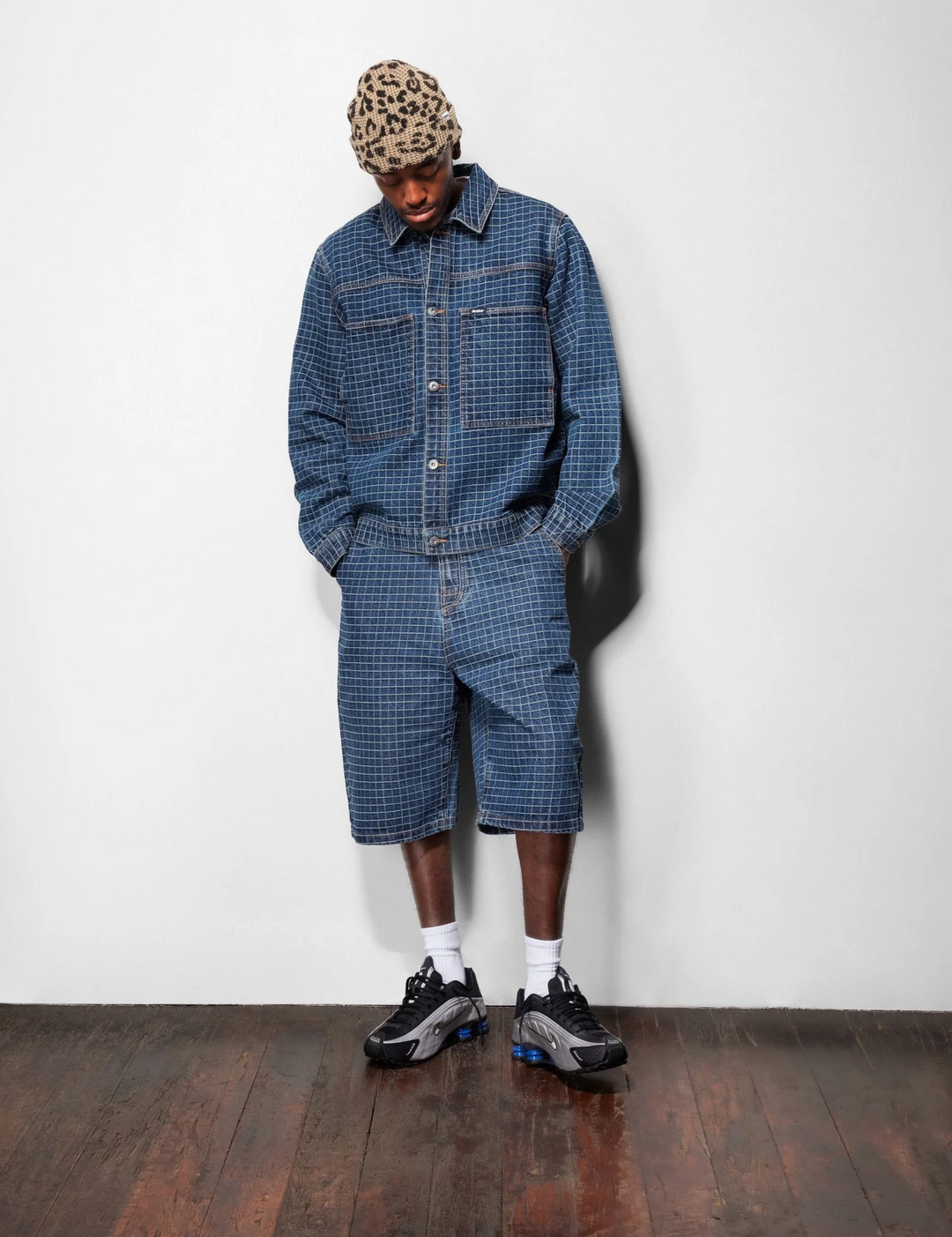 BIG GRID DENIM SHORT INDIGO BLUE