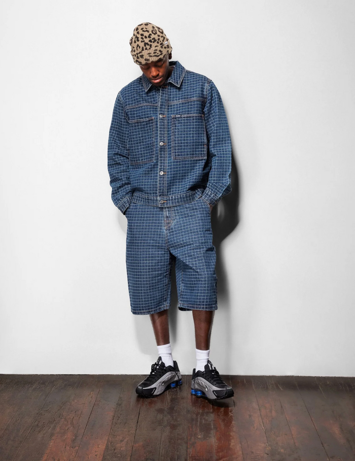 BIG GRID DENIM SHORT INDIGO BLUE