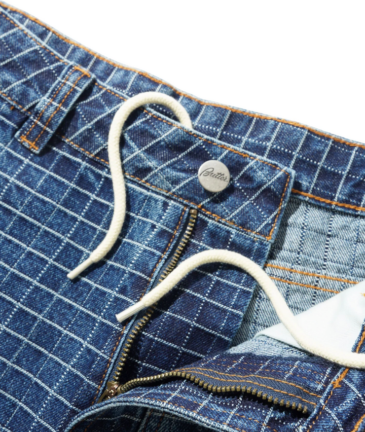 BIG GRID DENIM SHORT INDIGO BLUE