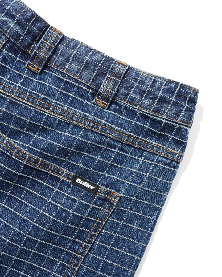 BIG GRID DENIM SHORT INDIGO BLUE