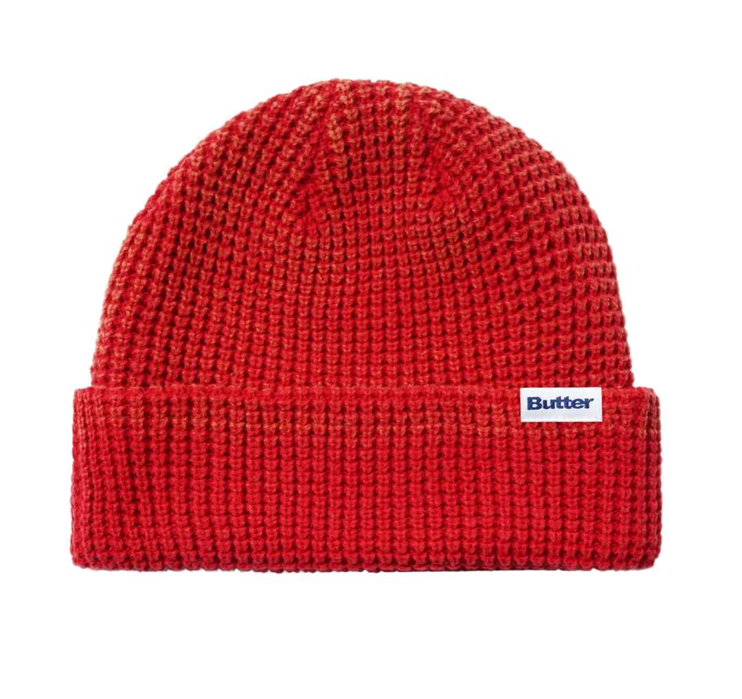 DISTRESS WAFFLE BEANIE RED