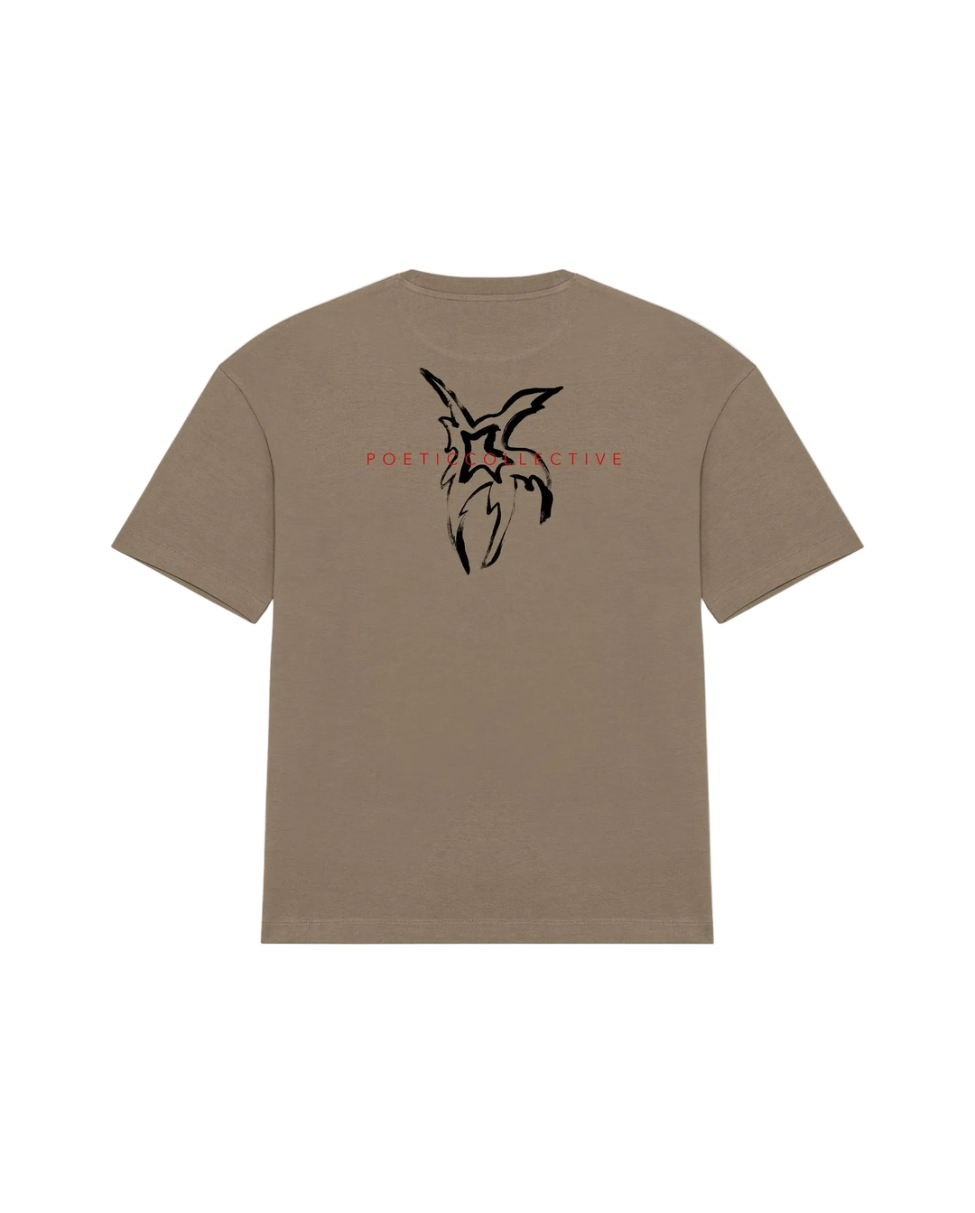 Brown t-shirt with a black graphic design 