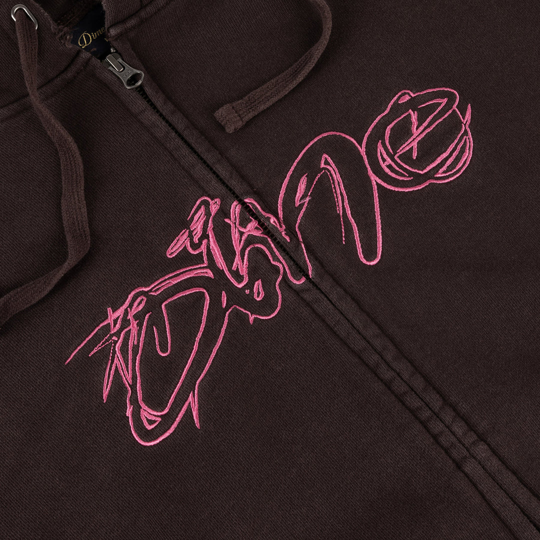 DISTRESSED TERRY ZIP HOODIE ACID BROWN