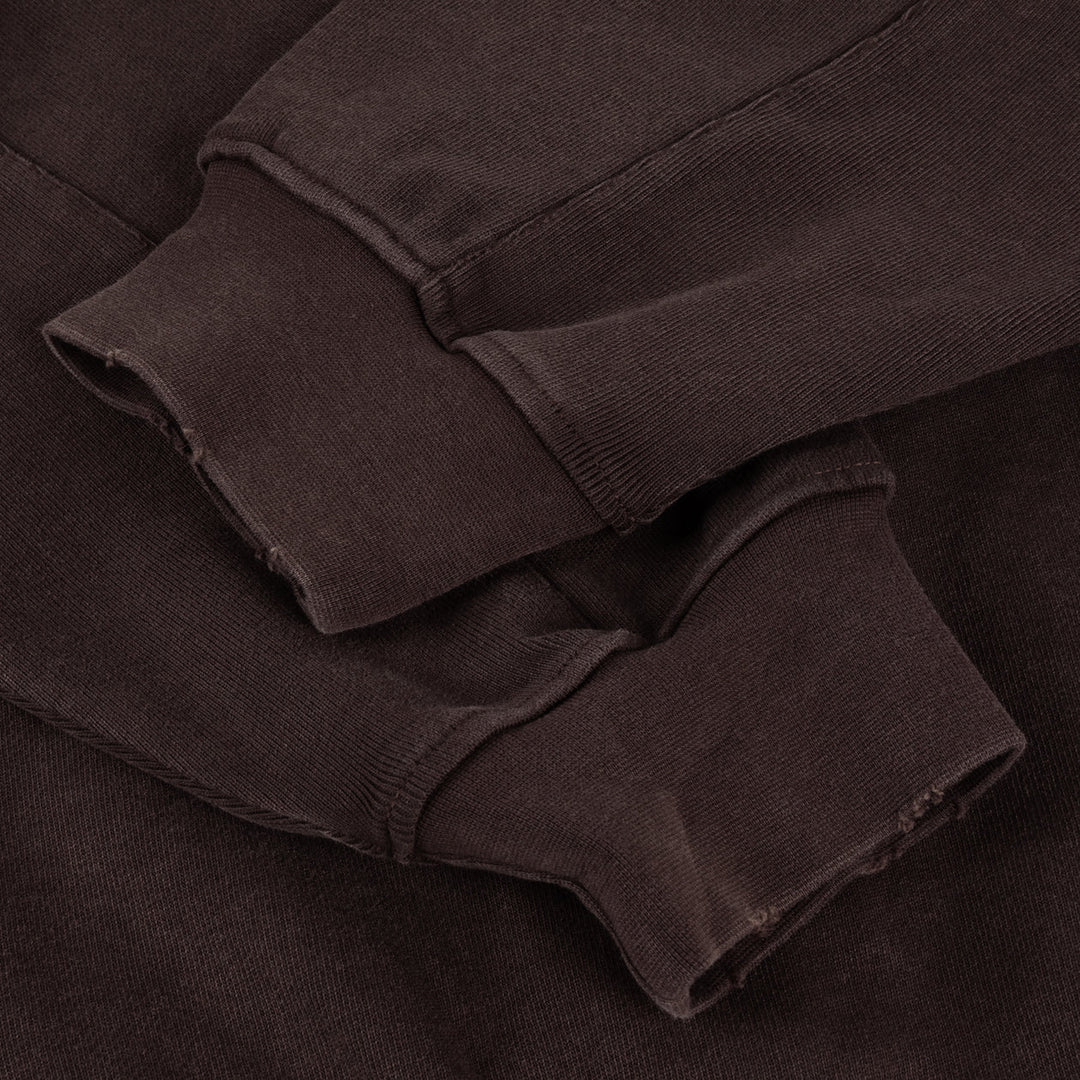 DISTRESSED TERRY ZIP HOODIE ACID BROWN