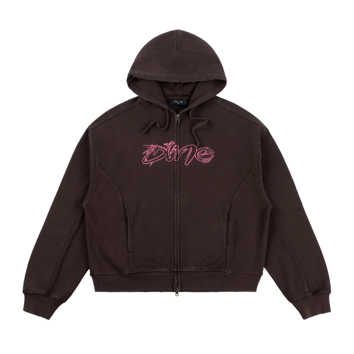 DISTRESSED TERRY ZIP HOODIE ACID BROWN