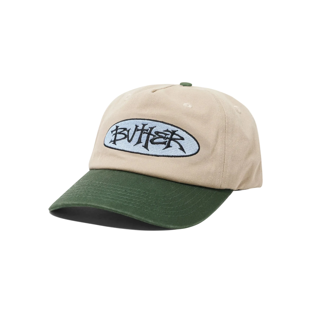 BUTTER GOODS TIDE 5 PANEL CAP WASHED TAN/SEAWEED FRONT